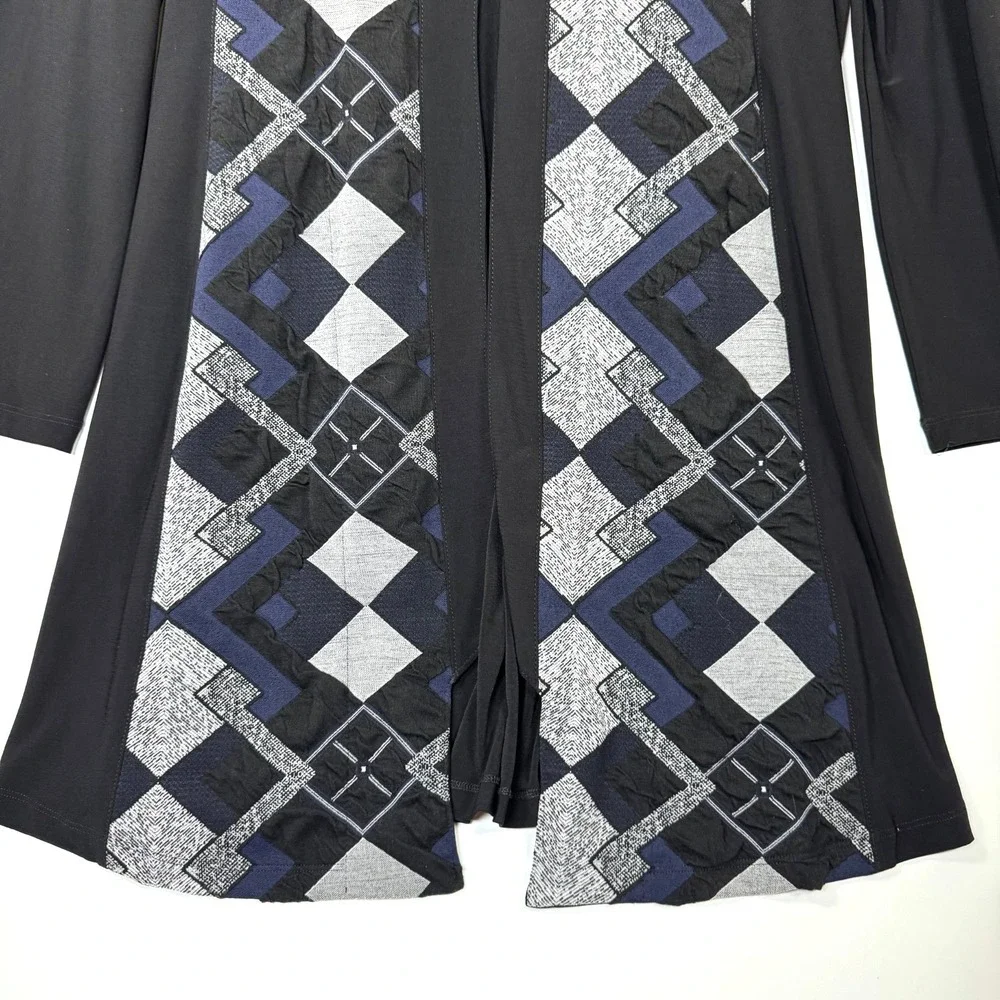 MIB Making it‎ Big Duster Jacket Womens 1X Black Blue Geometric Long Cardigan